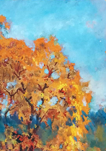 Vibrant autumn oil painting Yellowed tree by Vitaly Duhnevich