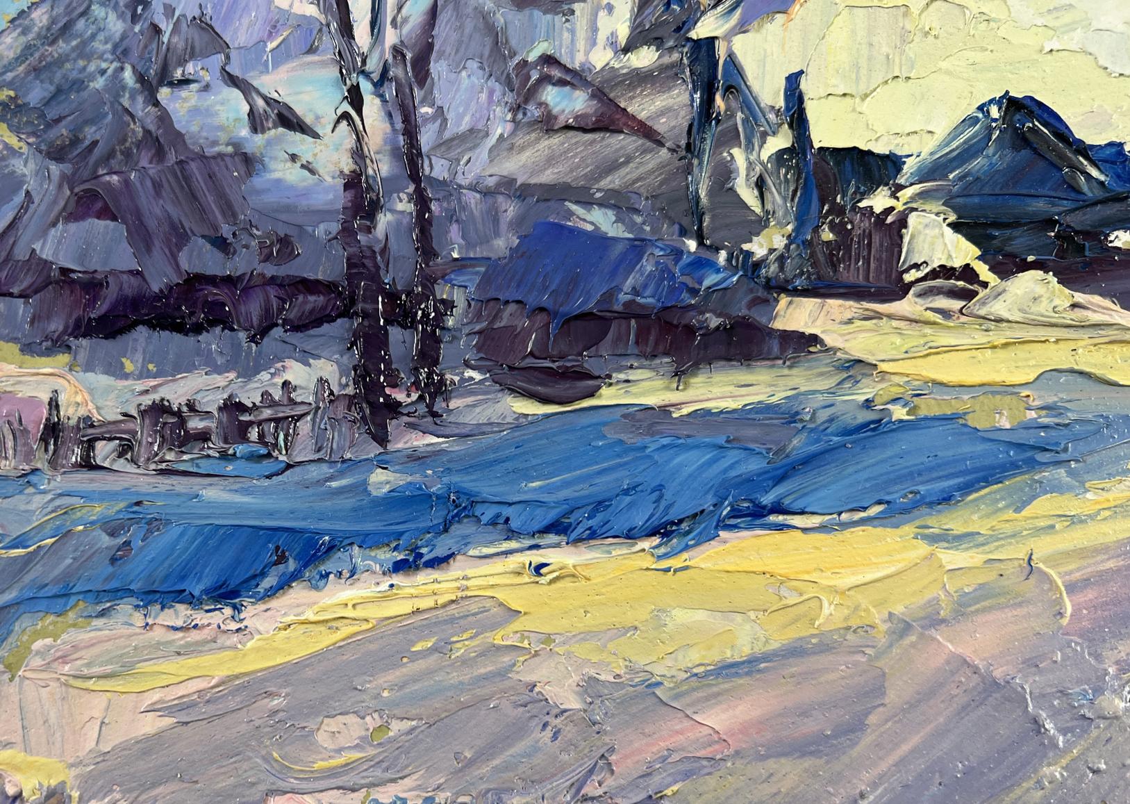 Impressionistic oil painting Winter silence between trees and houses by Boris Serdyuk