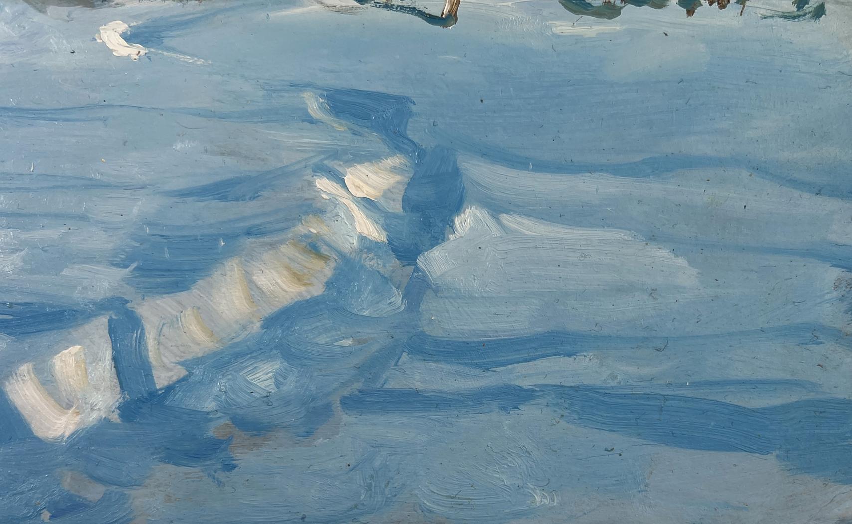 Textured blue and white oil painting Where the winter fairy tale lives by Yuriy Suprunchuk