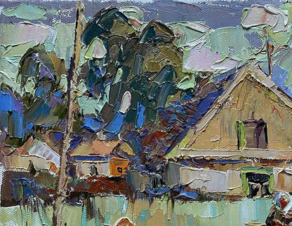 Impasto oil painting Near the Yard by Oleksiy Ivanyuk village scene