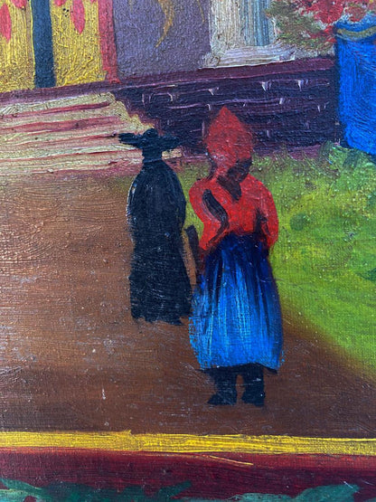 Oil painting of ladies going to church by unknown artist