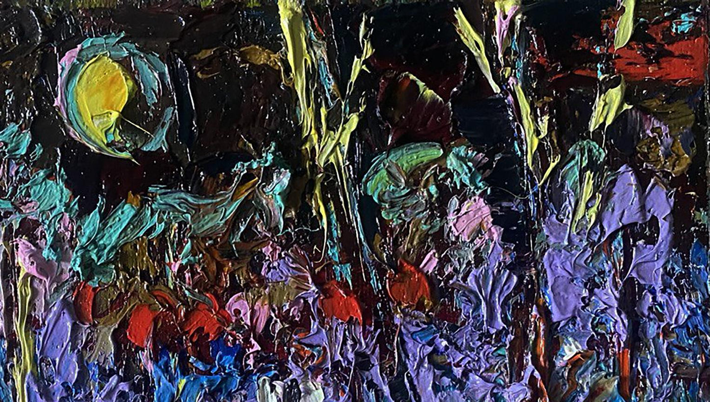 Oil painting Moonlit night by Oleksiy Ivanyuk, vibrant abstract strokes