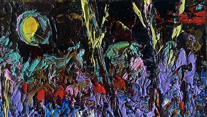 Oil painting Moonlit night by Oleksiy Ivanyuk, vibrant abstract strokes