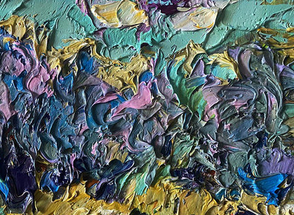 Oil painting In the autumn field by Oleksiy Ivanyuk with vibrant teal impasto strokes