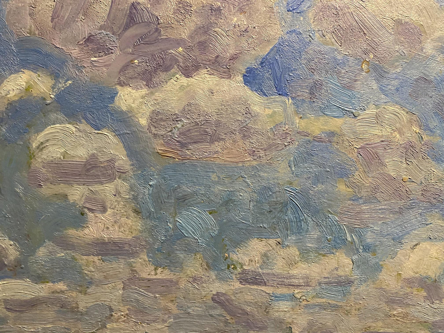 Oil painting of young birch trees by Georgy Kolosovsky with swirling clouds