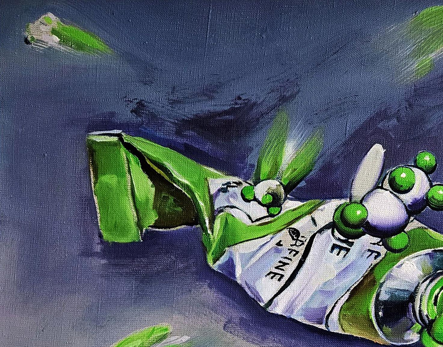Oil painting The green idea is ending by Igor Konovalov with squeezed green paint tube
