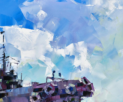 Oil painting Always Strong by Volodymyr Gluhomanyuk in blue, white, purple