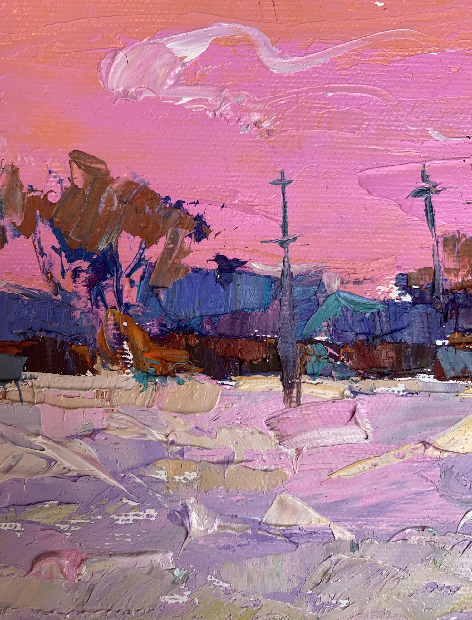 Vibrant impressionist oil painting It snowed in the evening by Oksana Ivanyuk