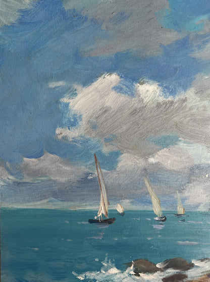 Vibrant impressionist oil painting of sailboats by Yuriy Suprunchuk