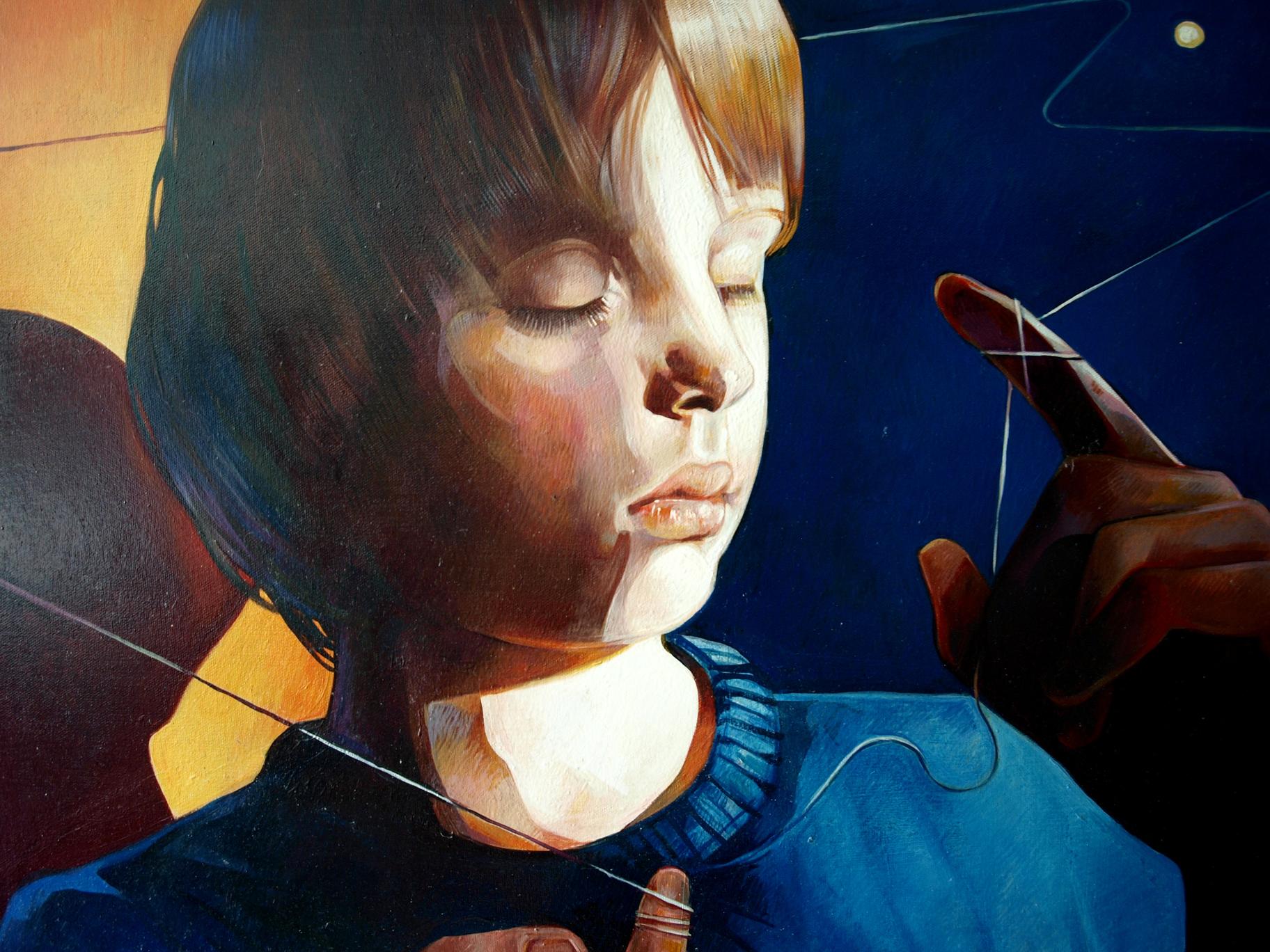 Close-up oil painting of childs face in Dream Catcher by Konsta G. Amelinn