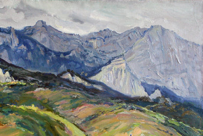Oil painting of rugged mountains by Leonid Pavlenko