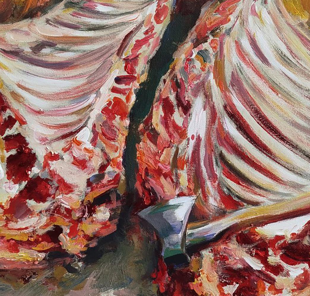 Textured impressionistic acrylic painting of ribcage by Leonid Pavlenko