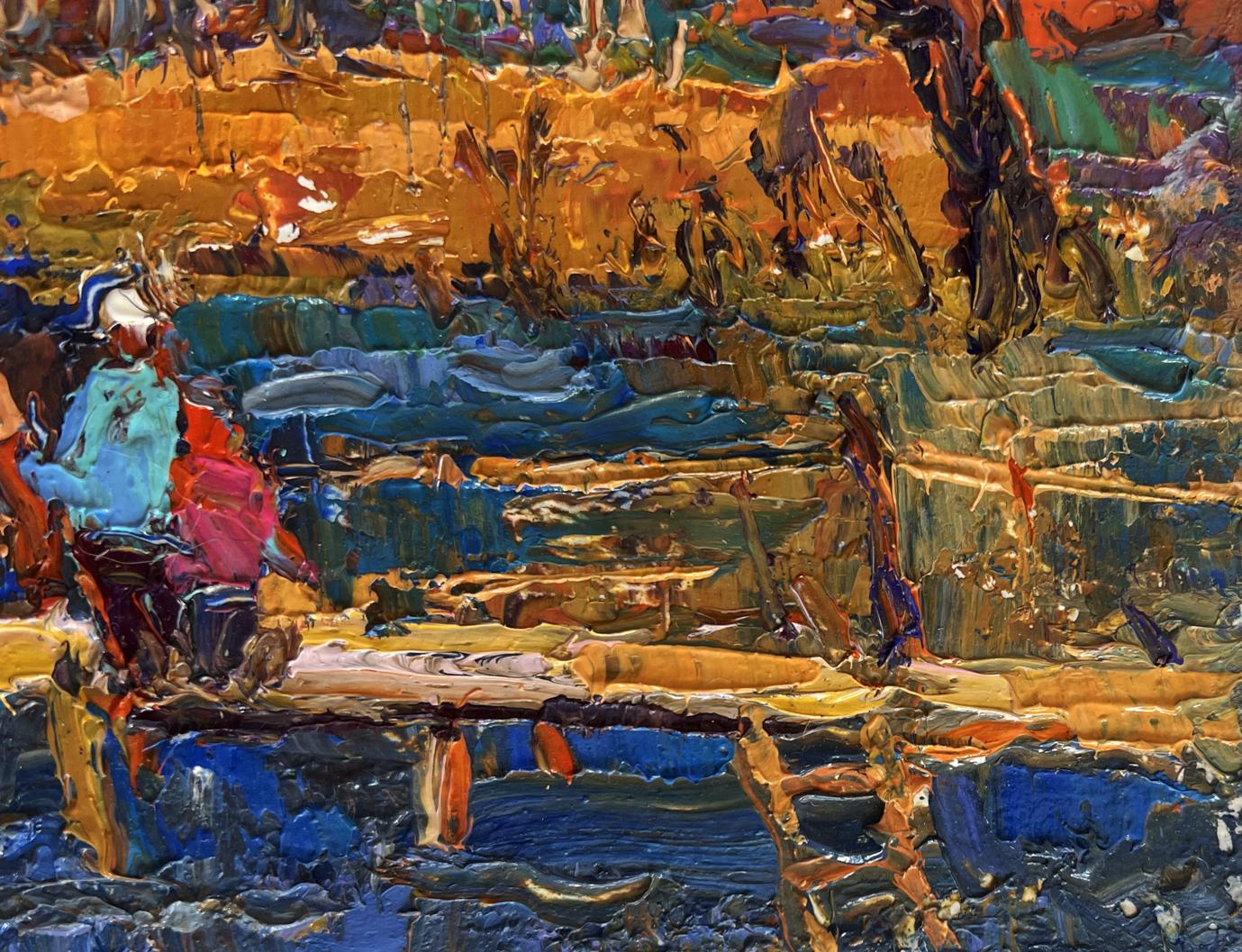 Vibrant impressionist oil painting Autumn mood near the river by Oksana Ivanyuk