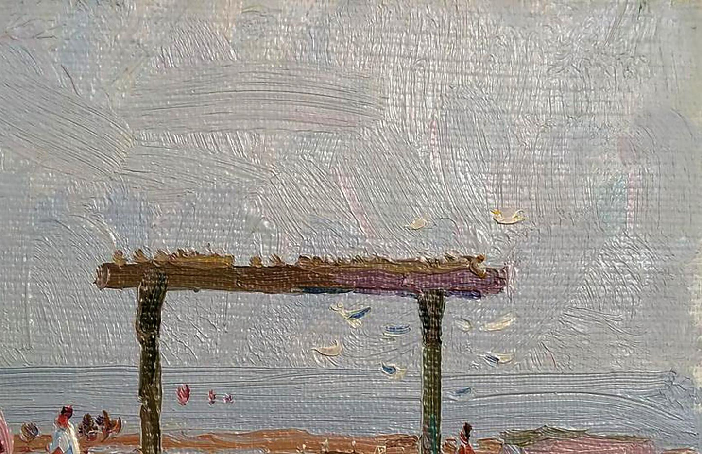 Weathered wooden torii gate near river by Yury Konovalov oil painting