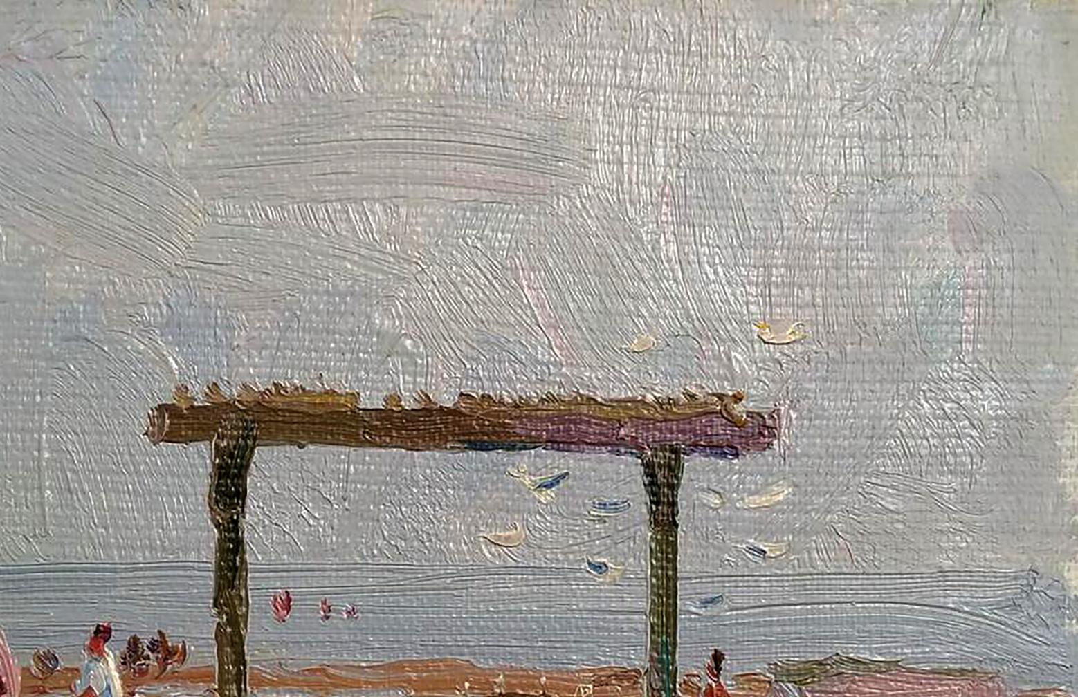 Weathered wooden torii gate near river by Yury Konovalov oil painting