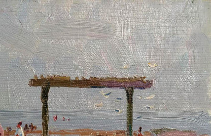Weathered wooden torii gate near river by Yury Konovalov oil painting