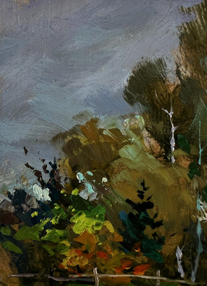 Oil painting Country geese by Yuriy Suprunchuk impressionistic hillside landscape