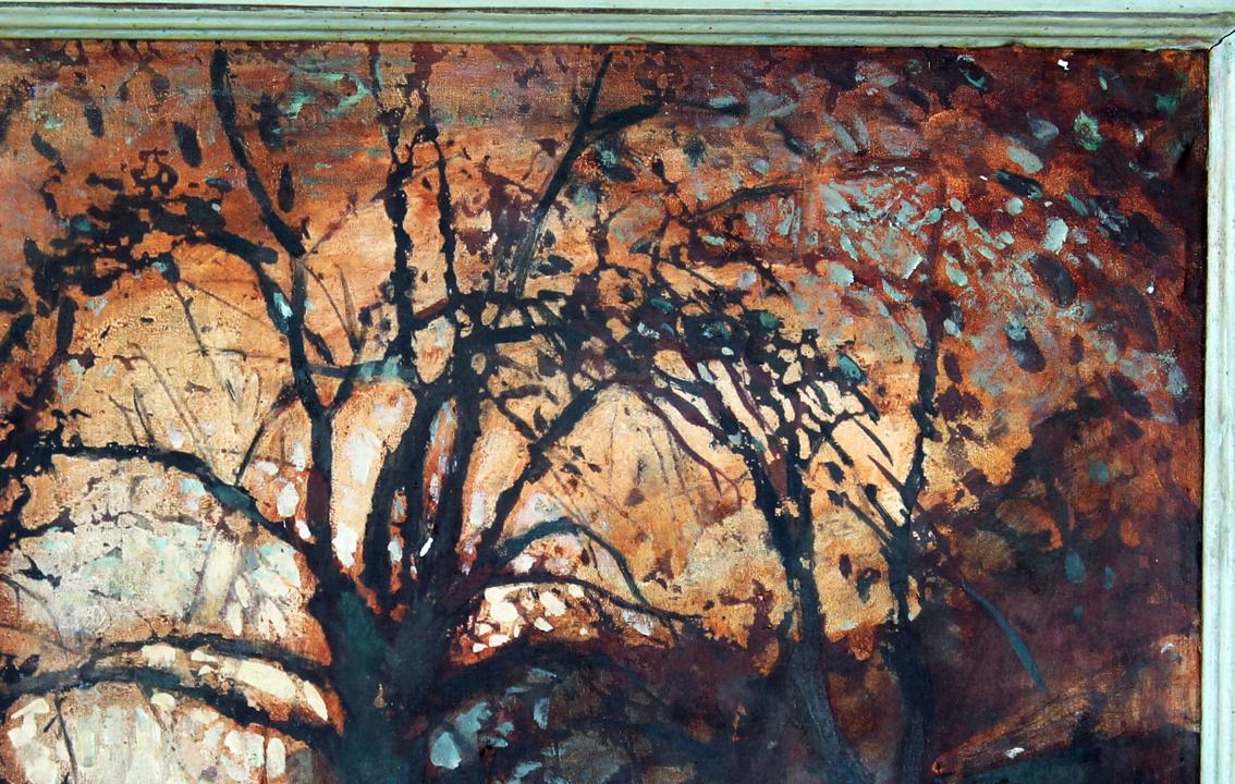 Oil painting One day in the park by Ed Potapenkov, silhouetted trees