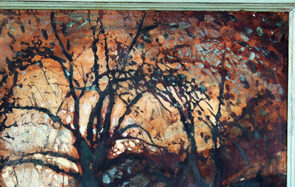 Oil painting One day in the park by Ed Potapenkov, silhouetted trees