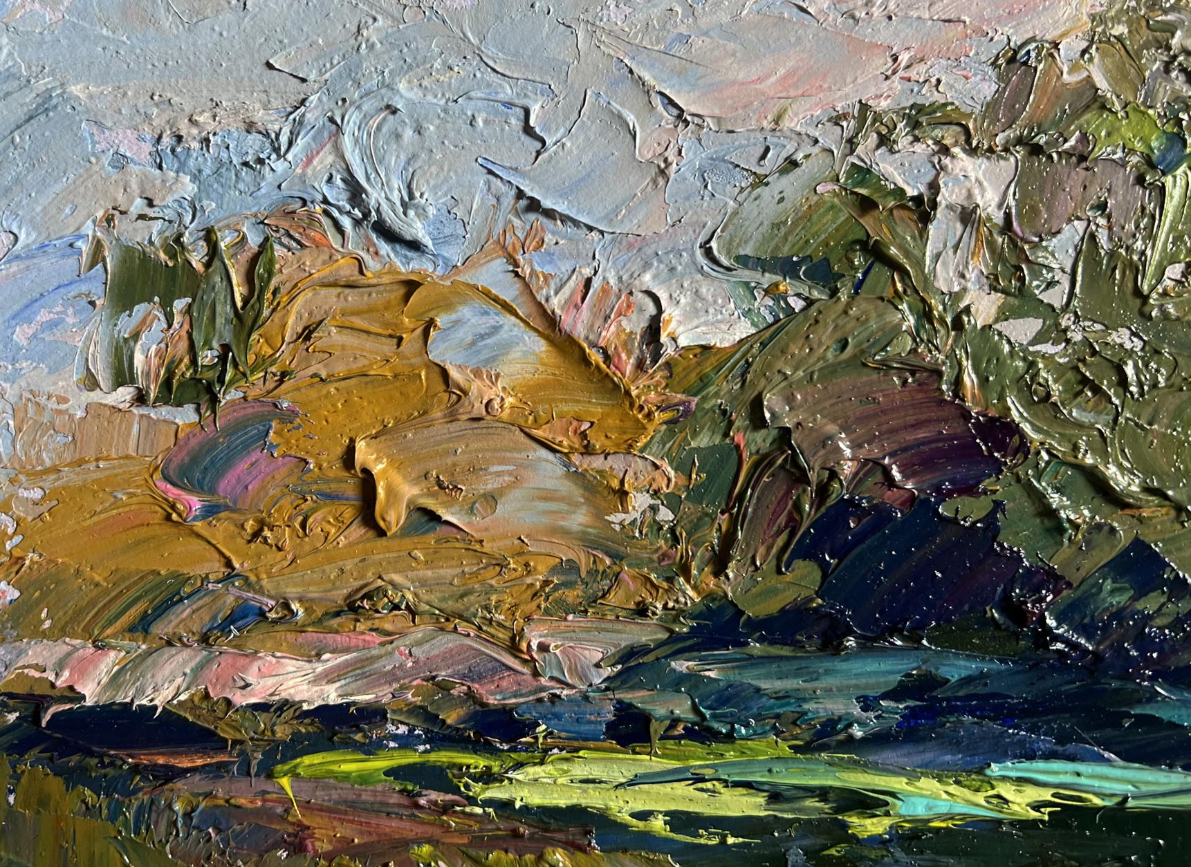 Impasto landscape Oil painting Relaxation on the lake by Boris Serdyuk