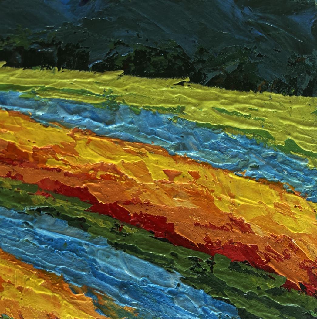 Vibrant oil painting Shades of fiery sunset V. Zadorozhnya with bold stripes