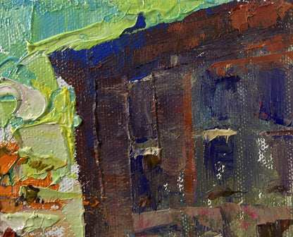 Oil painting The city wakes up in the fresh air by Oleksiy Ivanyuk facade