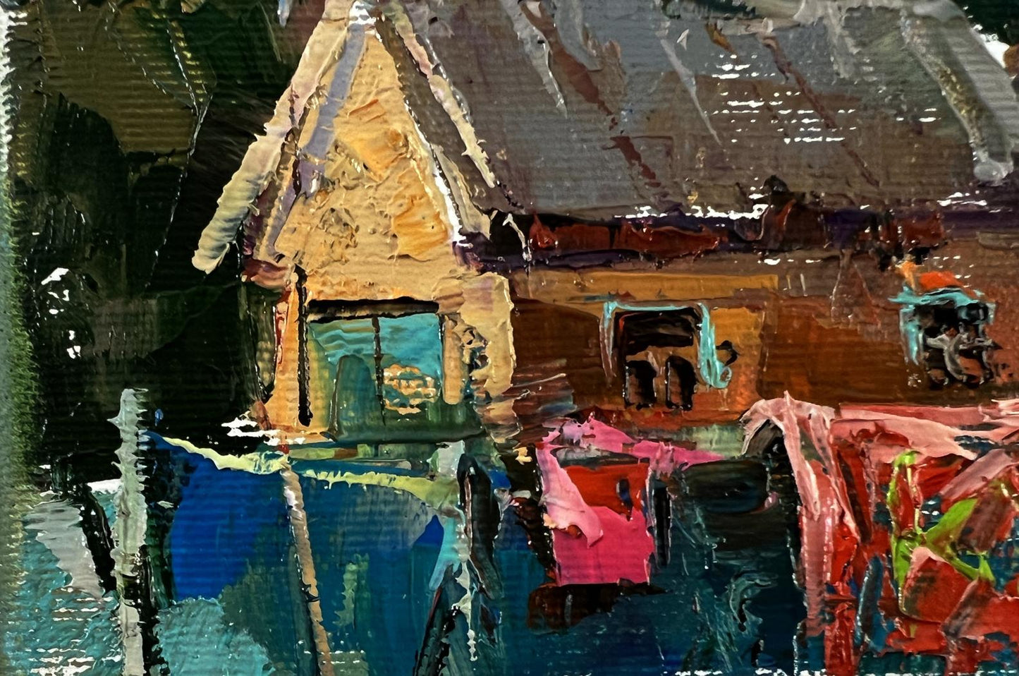 Oil painting Village street by Oleksiy Ivanyuk, textured impasto house