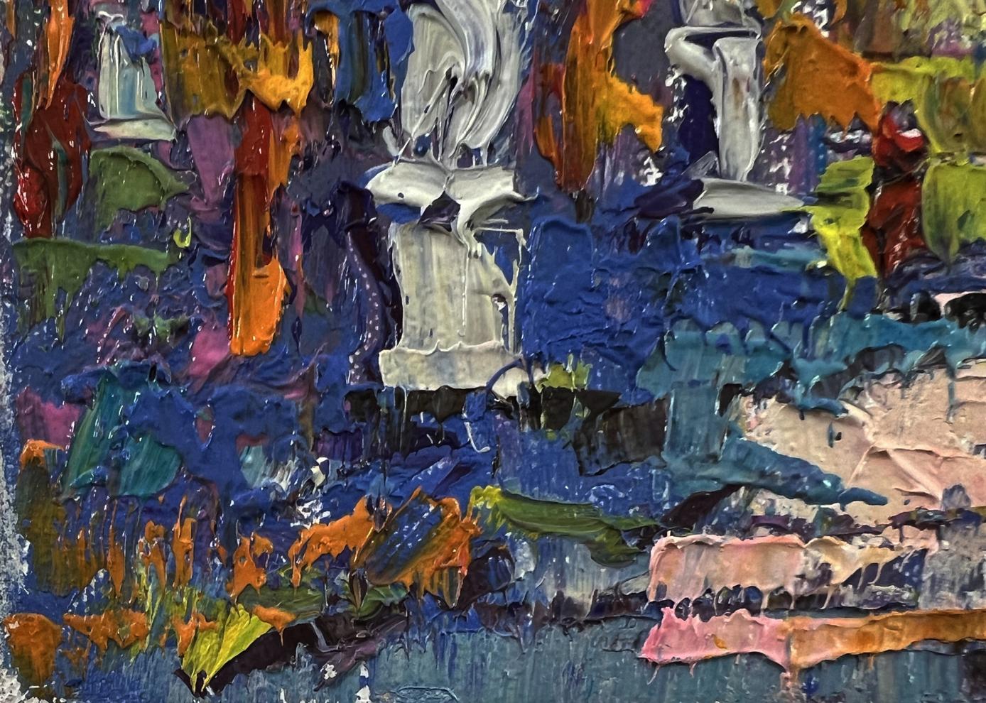 Oil painting Walk in the park by Oleksiy Ivanyuk with bold blue orange strokes