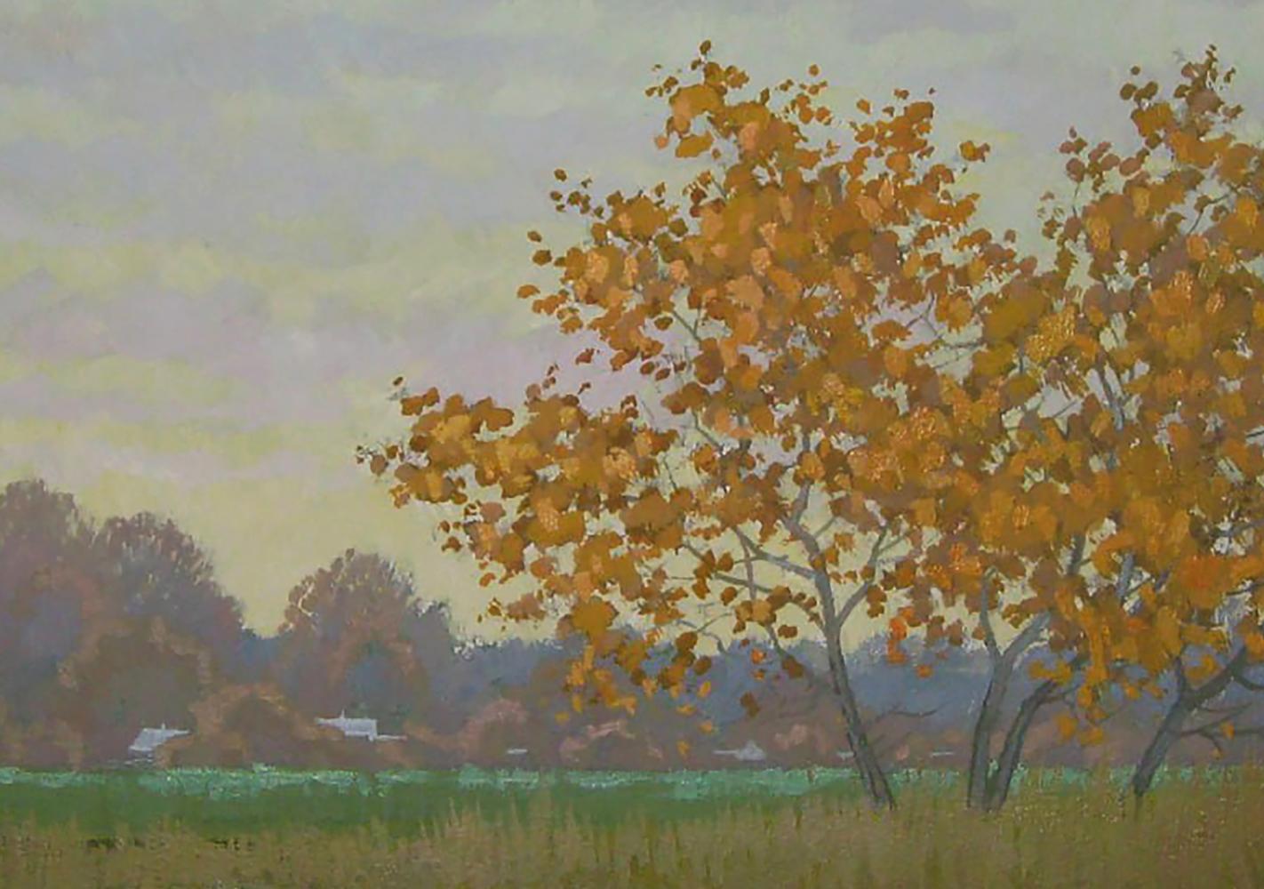 Oil painting Autumn evening in the fields by Valery Savenets orange tree
