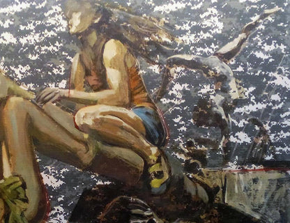 Oil painting Amazons by Ed Potapenkov textured seated figure earthy tones