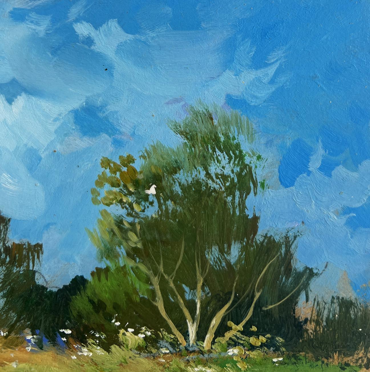 Oil painting Steps among the greenery by Yuriy Suprunchuk with bird in tree