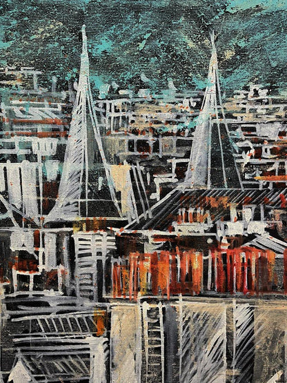 Oil painting Farnes Serhiy Kovalev: abstract cityscape with white spires