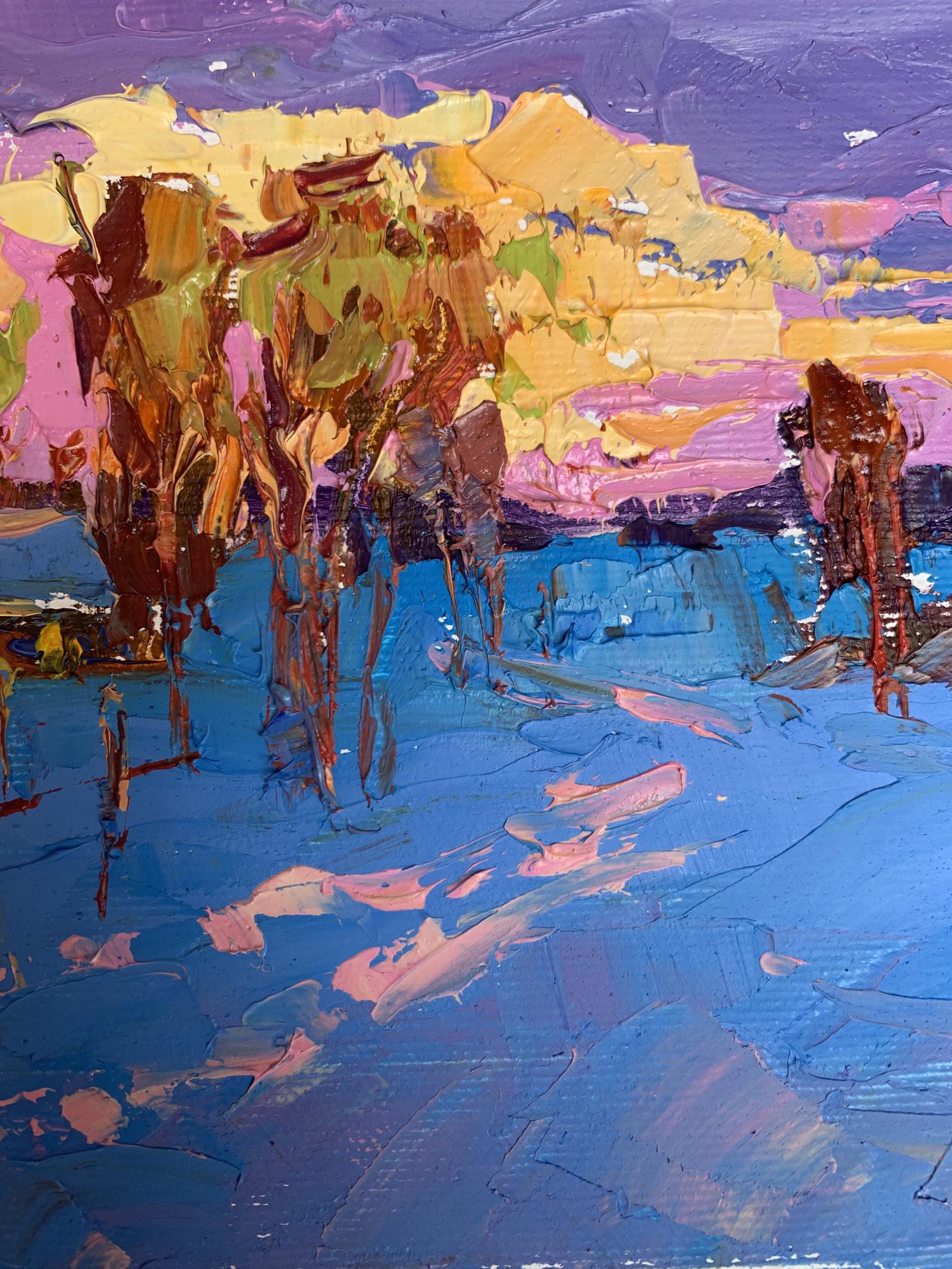 Vibrant impressionist oil painting In the Evening in the Cold by Oksana Ivanyuk
