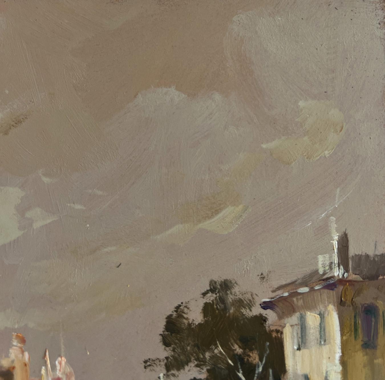 Oil painting Romantic evening in Venice by Yuriy Suprunchuk, muted beige sky