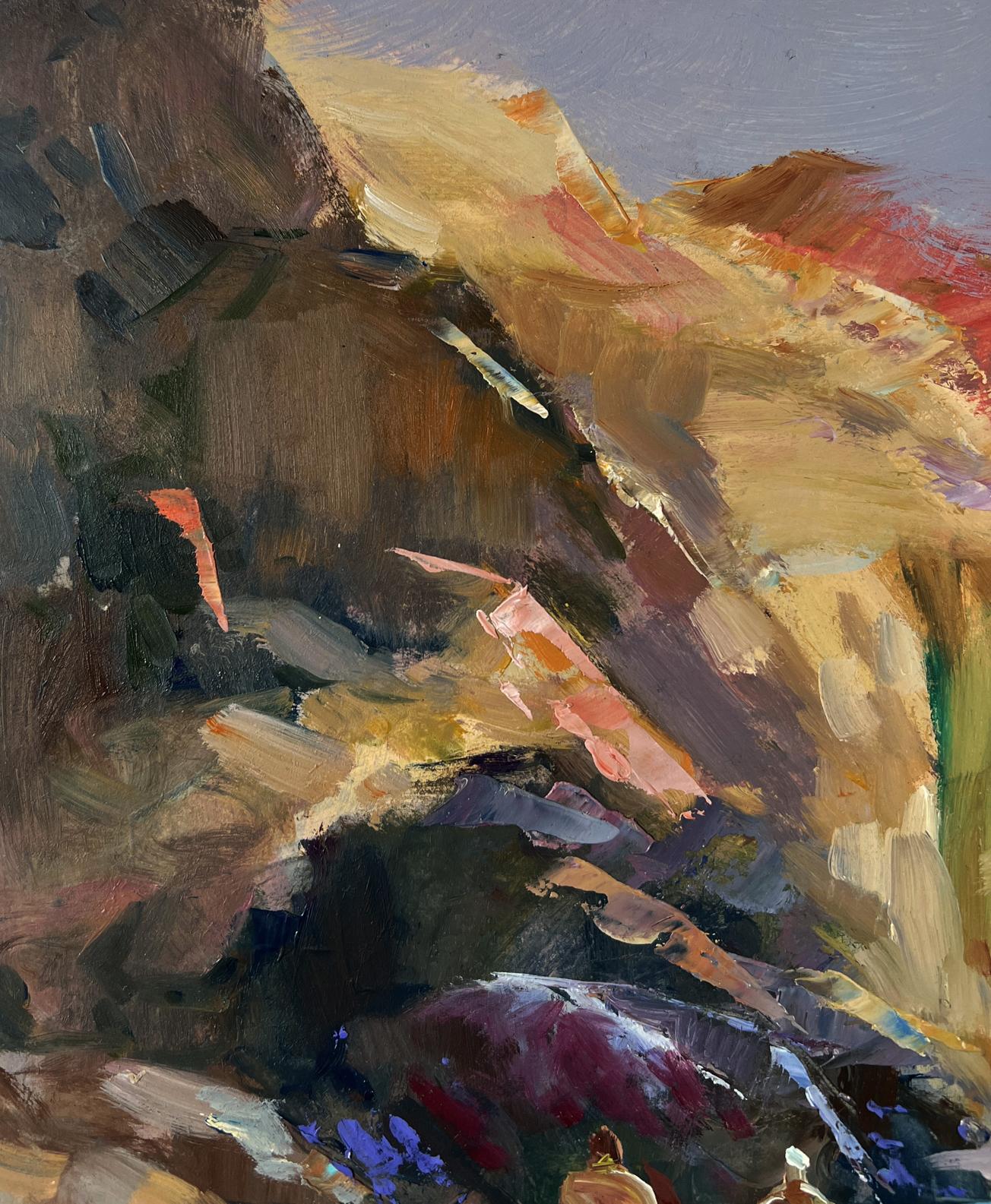 Oil painting of fishermen pulling nets into sea by Yuriy Suprunchuk