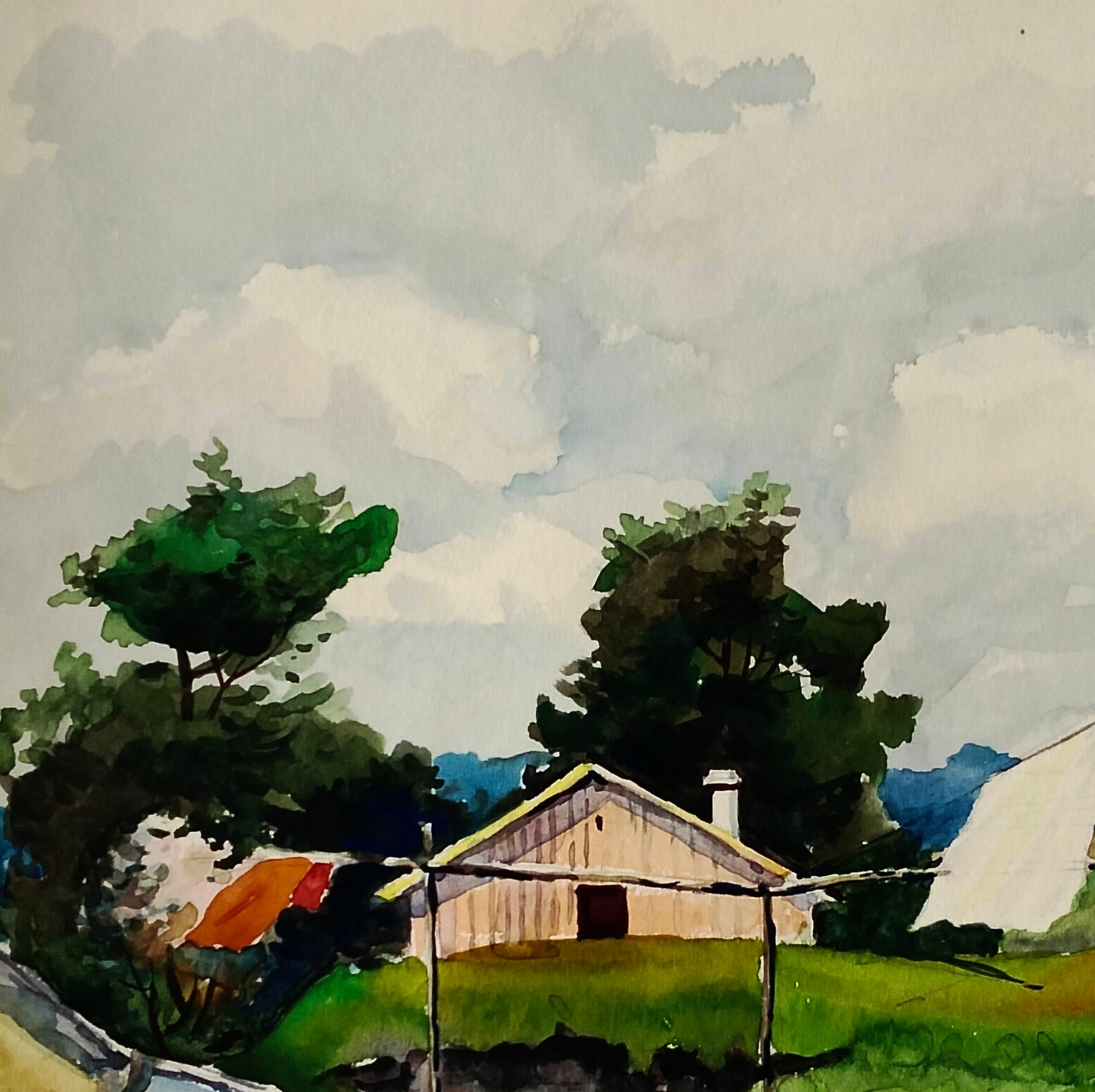 Watercolor painting of rustic barn by Vitaly Duhnevich