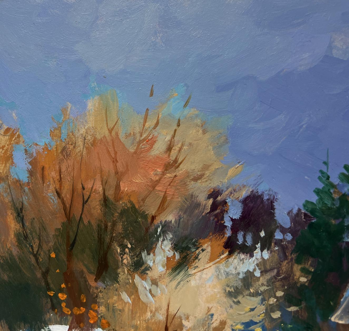 Autumn trees in orange leaves against blue sky, Yuriy Suprunchuk oil painting