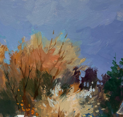 Autumn trees in orange leaves against blue sky, Yuriy Suprunchuk oil painting