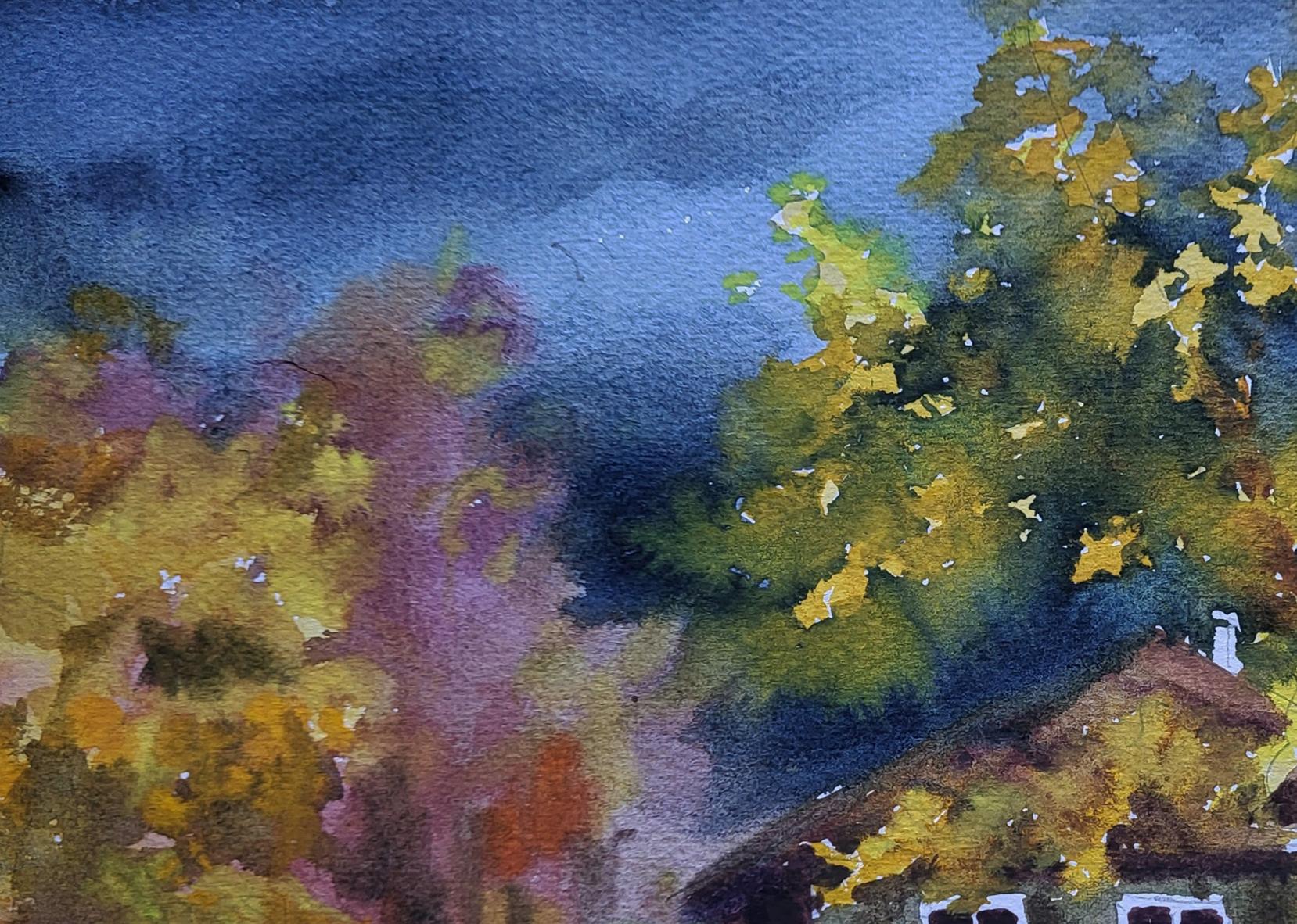 Watercolor painting Leaves at the Doorstep by Boris Serdyuk autumn trees