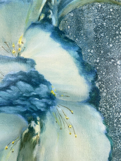 Delicate watercolor blue white flower with yellow stamens by Vasily Korkishko