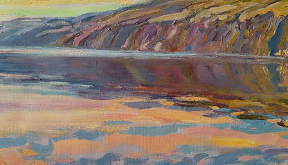 Quiet morning by Leonid Pavlenko: impressionistic cliffside in water