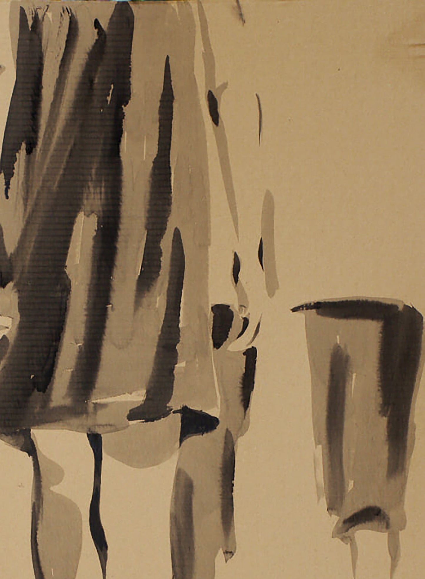 Abstract Every Step acrylic painting by Dima Filatov, bold black gray strokes on beige