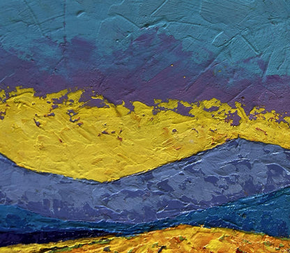 Oil painting The last ray of sunshine V. Zadorozhnya with teal purple yellow bands