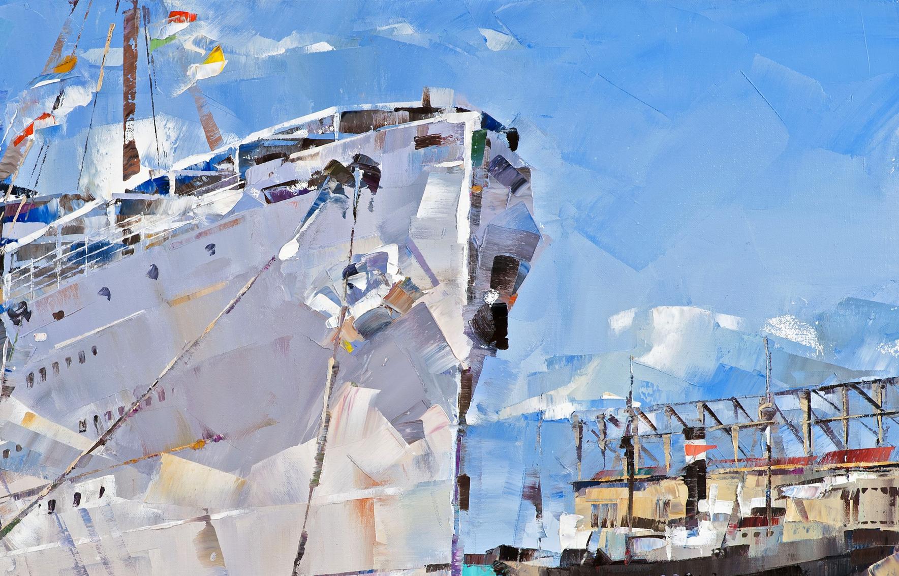 Oil painting of passenger steamship Milwaukee by Volodymyr Gluhomanyuk