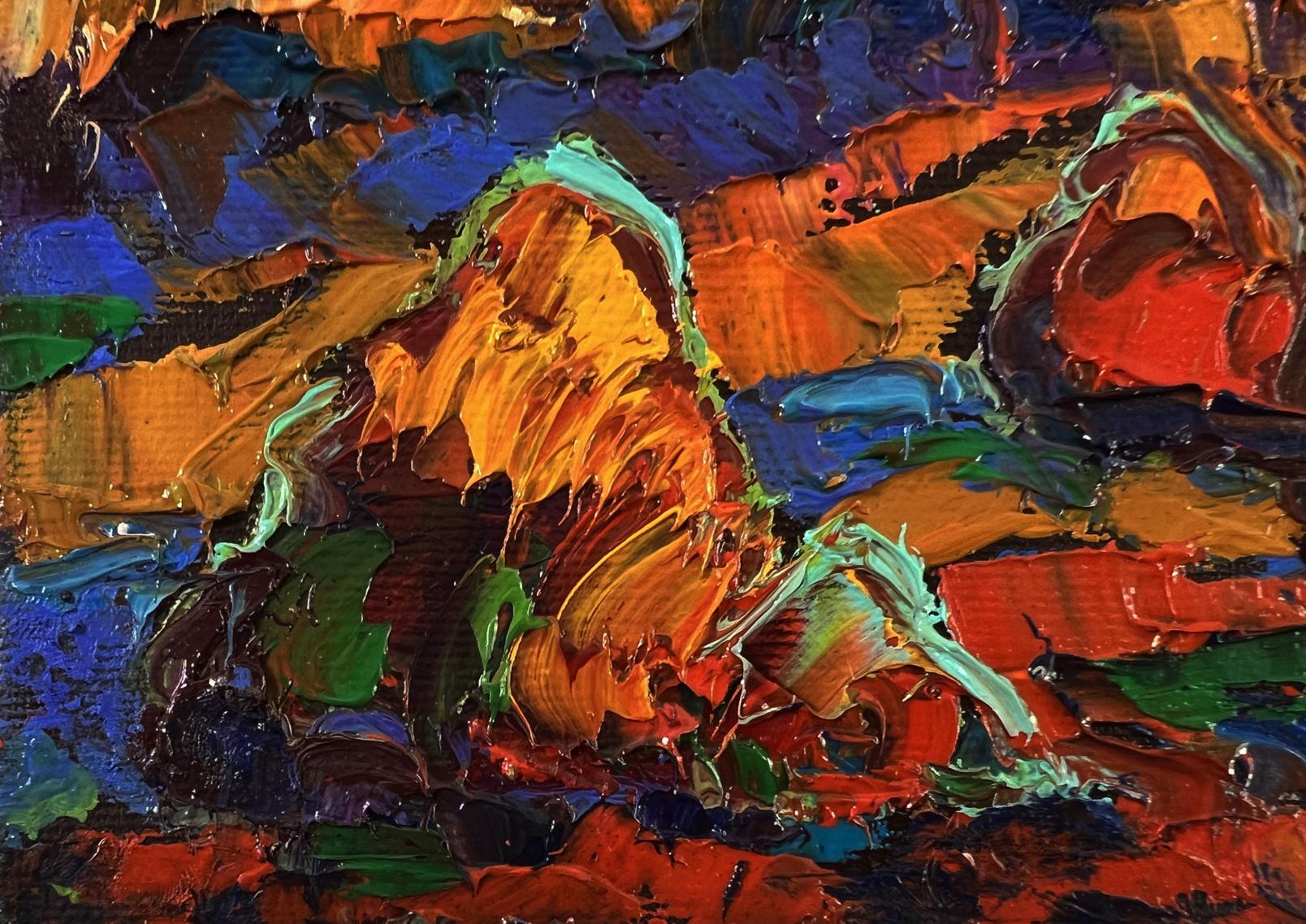 Vibrant impasto oil painting Evening of orange rays by Oksana Ivanyuk