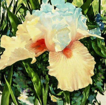 Delicate cream and light blue iris oil painting by Vasily Korkishko