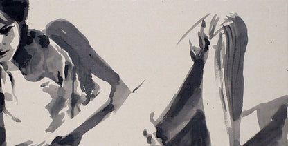 Monochromatic ink wash profile of woman in Dima Filatov Bright streak of life acrylic