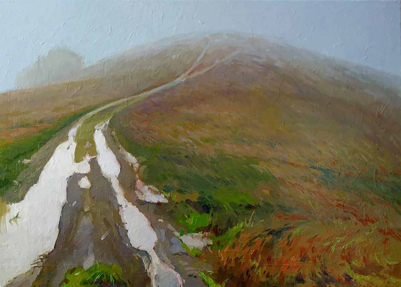 Oil painting Fogs in the Mountains by Anastasia Yaroshevich misty hills path