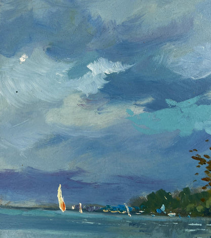 Serene impressionistic oil painting Summer day by the shore by Yuriy Suprunchuk