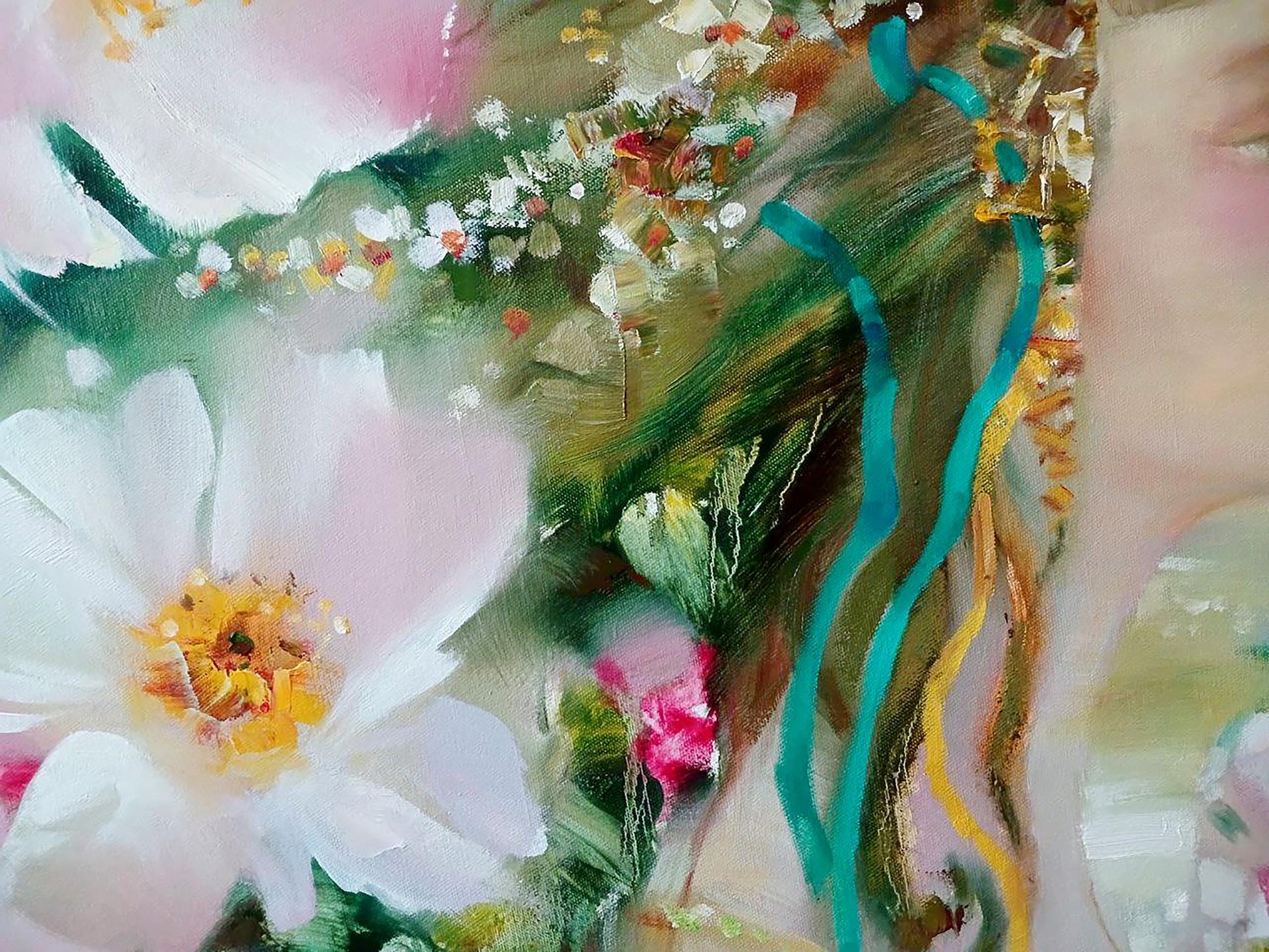 Abstract oil painting April by Anatoly Tarabanov with white flower
